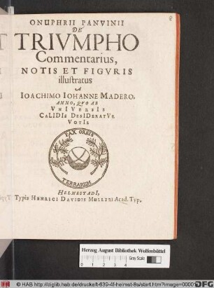 Onuphrii Panvinii De Triumpho Commentarius
