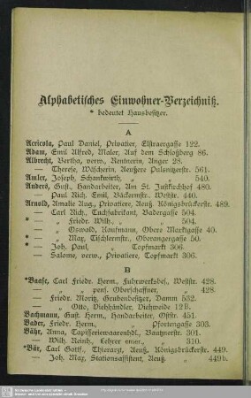 Einwohnerverzeichnis : Alphabetisches Einwohner-Verzeichniß
