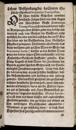 Lebens Beschreibung des berühmten Geschichtschreibers Svetonius Tranquillus.