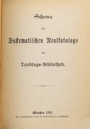 Schema des Systematischen Realkatalogs der Landtags-Bibliothek