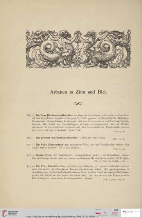 Arbeiten in Zinn und Blei (Nr. 869 - 897)