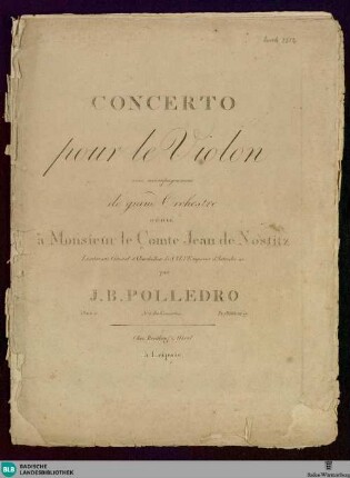 Concerto pour le Violon : avec accompagnement de grand Orchestre; oeuv. 6: No. 1 des Concertos