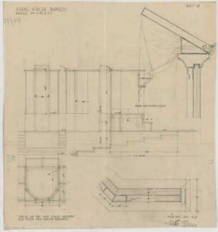 Fischer, Theodor; Planegg bei München (Bayern); Ev. Waldkirche - Kanzel (Grundriss, Ansichten, Schnitt, Details)