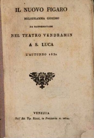 Il nuovo figaro : Melodramma giocoso