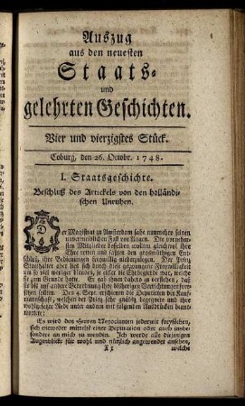 Vier und vierzigstes Stück. Coburg, den 26. Octobr. 1748.