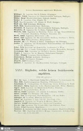 XXXV. Mitglieder, welche keinem Bezirksverein angehören.
