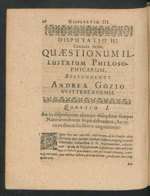 Disputatio III. ... Respondente Andrea Gozio