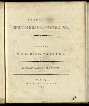 Fragmenta Semiologiae Obstetriciae : Accedunt Tabulae Sex Aeneae