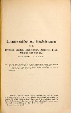 Das preußische Kirchenrecht im Bereiche der evangelischen Landeskirche : Zum praktischen Gebrauch für Geistliche, Richter u. Verwaltungsbeamte aus d. Gesetzgebung, Verwaltung u. Rechtsprechung