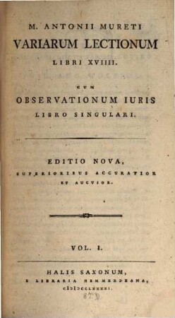 Variarum lectionum libri XVIII : cum observationum iuris libro singulari, 1