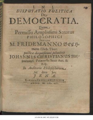 Disputatio Politica De Democratia