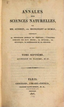 Annales des sciences naturelles. 7. 1826