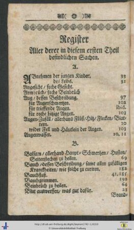 Register aller derer in diesem ersten Theil befindlichen Sachen.