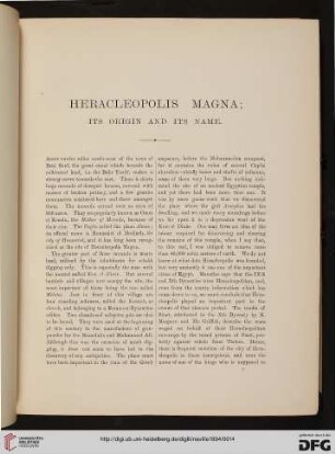 Heracleopolis Magna; Its origin and ist name