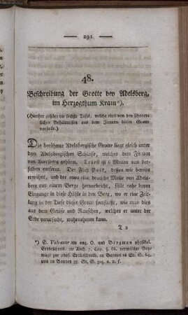 48. Beschreibung der Grotte bey Adelsberg, im Herzogthum Krain