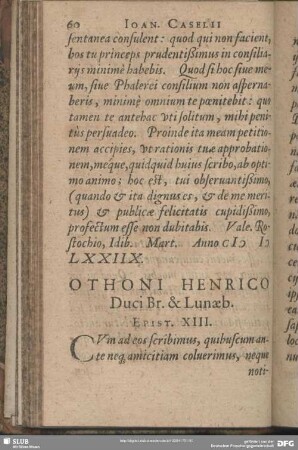 Othoni Henrico Duci Br. & Lunaeb. Epist. XIII.