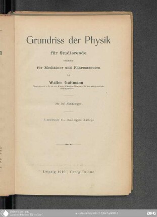 Grundriß der Physik für Studierende, besonders für Mediziner und Pharmaceuten : mit 185 Abb.