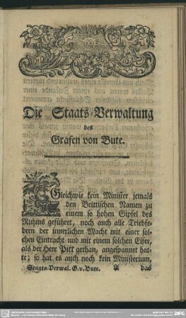 Die Staats-Verwaltung des Grafen von Bute