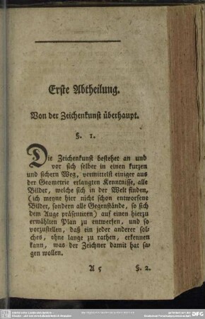 Erste Abtheilung. Von der Zeichenkunst überhaupt (Nr. 1 lt. IV)
