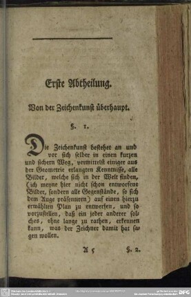 Erste Abtheilung. Von der Zeichenkunst überhaupt (Nr. 1 lt. IV)