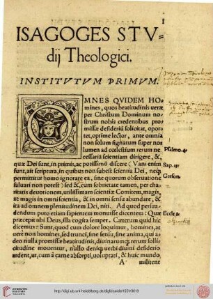 Isagoges Stvdij Theologici