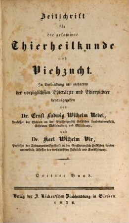 Zeitschrift für die gesammte Thierheilkunde und Viehzucht, 3. 1836