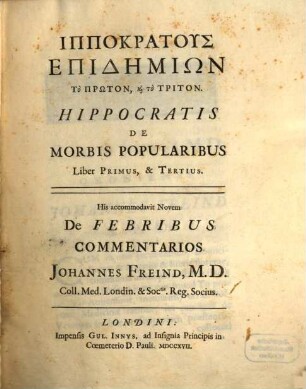 De morbis popularibus : lib. I. et III.
