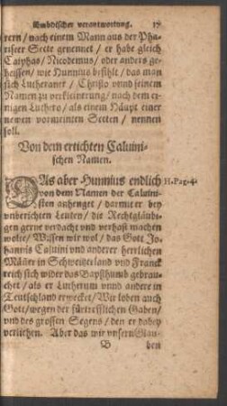 Von dem ertichten Calvinischen Namen.
