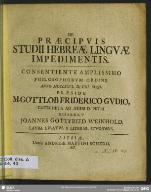 De Praecipuis Studii Hebreae Linguae Impedimentis