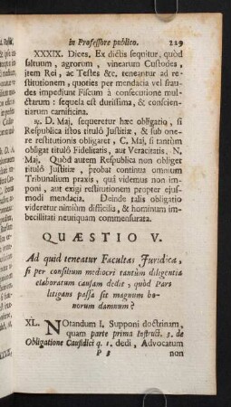 229-239, Quaestio V. Ad quid teneatur Facultas Juridica, si per consilium mediocri tantum diligentiae elaboratum causam dedit...