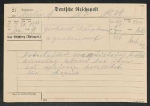 Brief von Joseph Chapiro an Gerhart Hauptmann