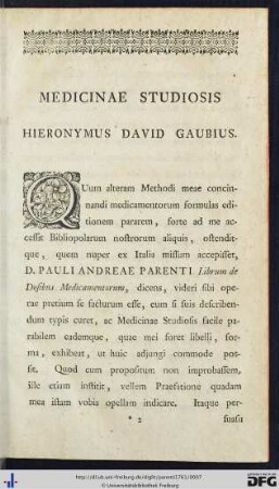 Medicinae Studiosis Hieronymus David Gabius.