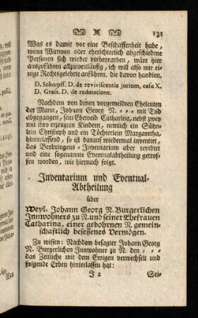 131-144, Inventarium und Eventual-Abtheilung