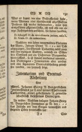 131-144, Inventarium und Eventual-Abtheilung