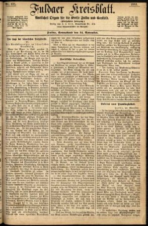 Erste Ausgabe vom Samstag, den 24. November 1883.