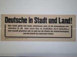 Maueranschlag mit einem Aufruf der SED Rochlitz zur Einheit der Arbeiterbewegung und zur Einheit des deutschen Volkes