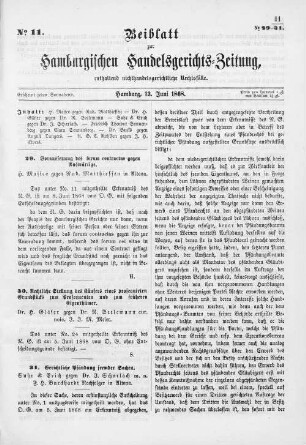 Beiblatt zur hamburgischen Handelsgerichts-Zeitung No. 11. Hamburg, 13. Juni 1868.
