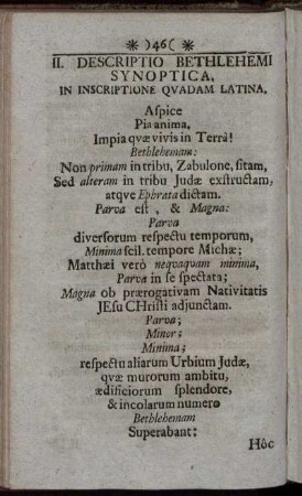 II. Descriptio Bethlehemi Synoptica, In Inscriptione Quadam Latina.