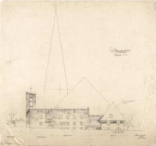 Gsaenger, Gustav; Wolfsburg; Ev. Kreuz Kirche, Gemeindehaus II - Westseite (Ansicht)