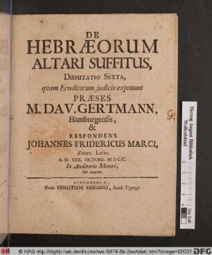 De Hebraeorum Altari Suffitus, Disputatio Sexta