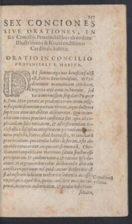 Oratio In Concilio Provinciali I. Habita.