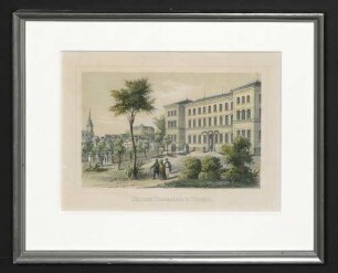 Das neue Krankenhaus in Tübingen : Kolorierte Lithographie (gerahmt)