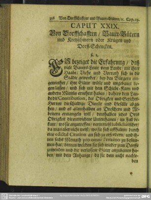 Caput XXIX. Von Dorffschafften, Bauer-Gütern und Kretzschmern oder Krügen und Dorff-Schencken