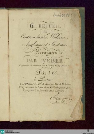 6 recueil de contre-danses, waltzer, anglaises et sautenses