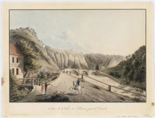 Ansicht vom Plauenschen Grund in Dresden, Umrissradierung, um 1800 : Entrée de la Valée de Plauen, près de Dresde. - Dresden : Lawrence , [um 1800]. - 1 Kunstbl. : Umrissradierung ; 49 x 33 cm