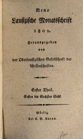Neue lausizische Monatsschrift. 1802