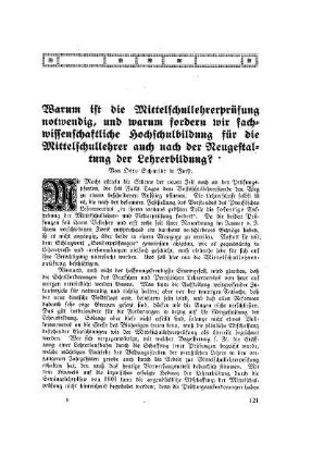 Warum ist die Mittelschullehrerprüfung notwendig, und warum fordern wir fachwissenschaftliche Hochschulbildung für die Mittelschullehrer auch nach der Neugestaltung der Lehrerbildung?