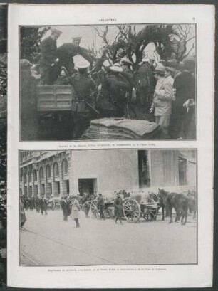Cadetes de la Escuela Militar preparando su campamento en la Plaza Colón. - Regimiento de artillería estacionado en el Paseo Colón, a inmediaciones de la Casa de Gobierno.