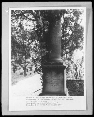 Grabstein Kind Alfred Blün, Sohn des Salomon (gestorben 1882.04.09)