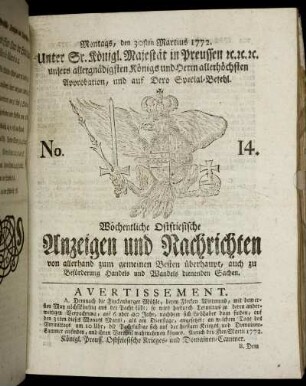 No. 14. Montags, den 30sten Martius 1772.